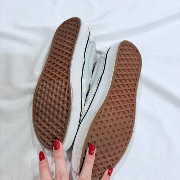 Vans Light Blue and White Checkered Slip-On Sneakers - Picture 4 of 5